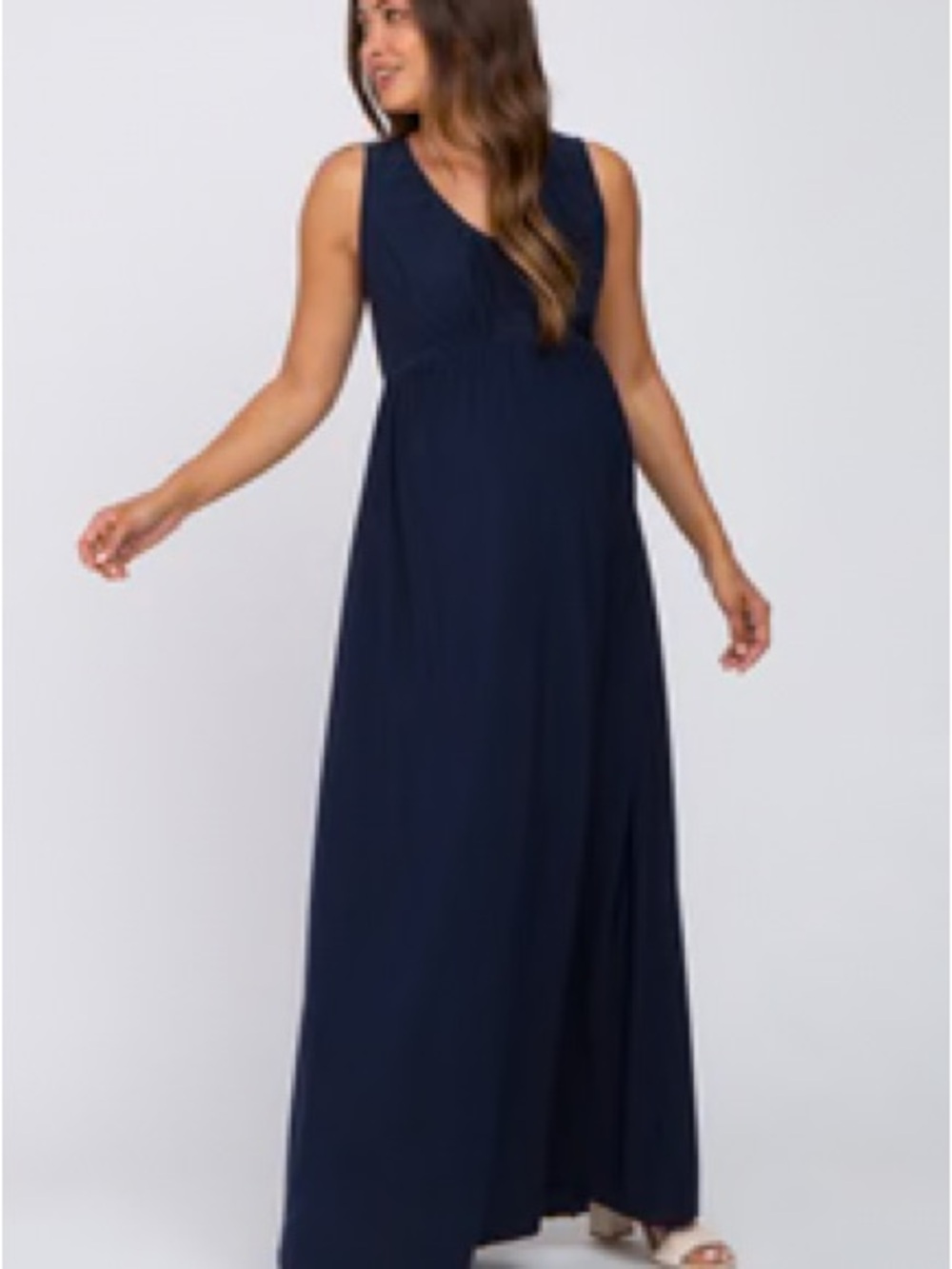 Pinkblush Sleeveless V-Neck Maxi Dress with Empire Waist in Navy Size Medium